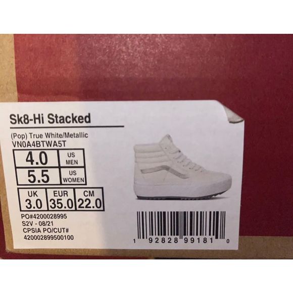 Vans Sneakers Sk8 Hi Stacked Platform Pop True White Metallic Women Size 5.5 New - Picture 12 of 12